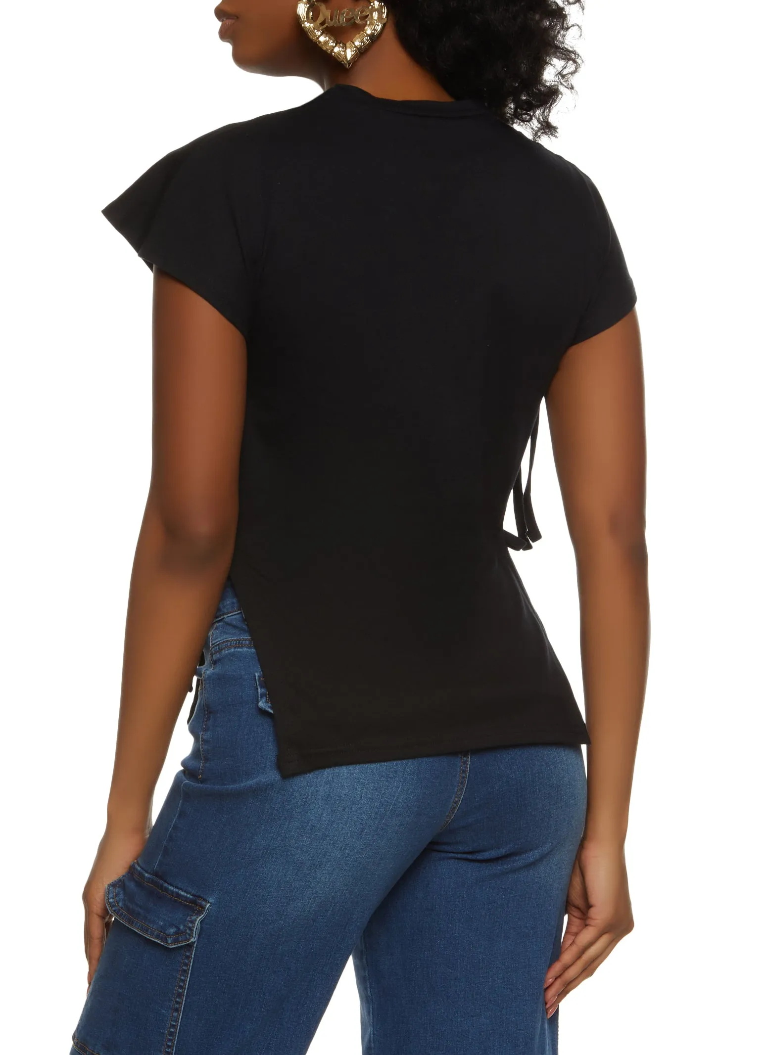 Black Mixed With Glitter Graphic Top