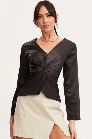 Black Twist Front Top Long Sleeve