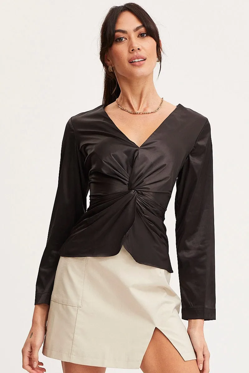 Black Twist Front Top Long Sleeve