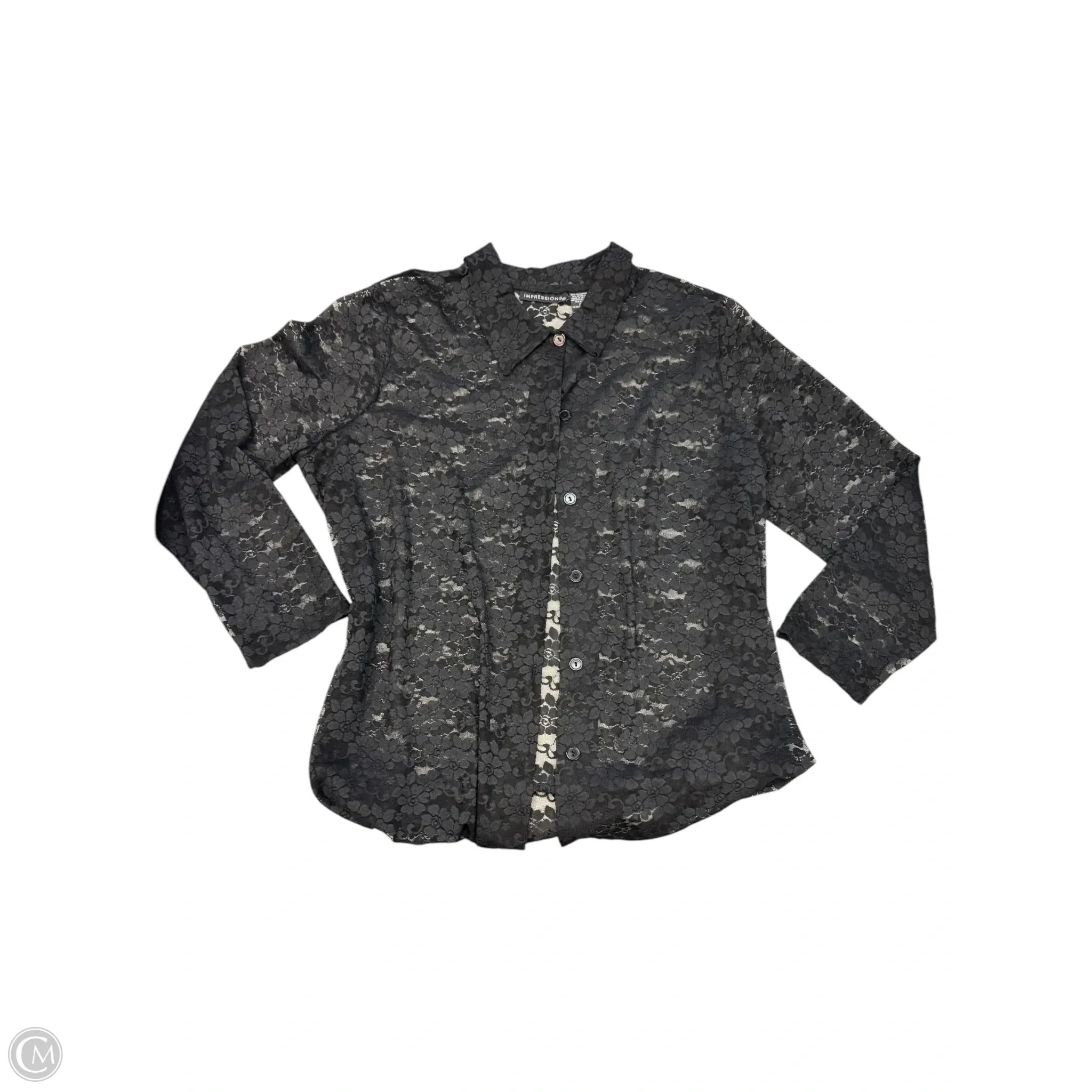 Blouse Long Sleeve By Impressions In Black, Size: 2x
