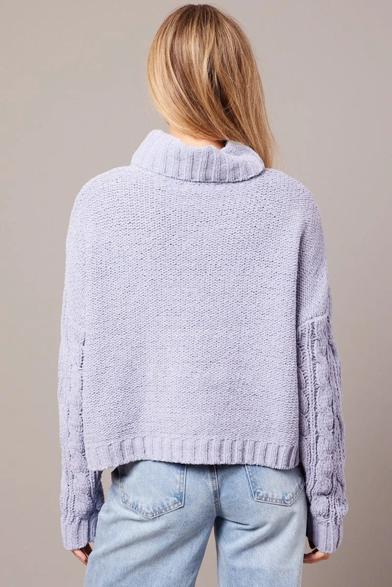 Blue Cable Knit Jumper High Neck