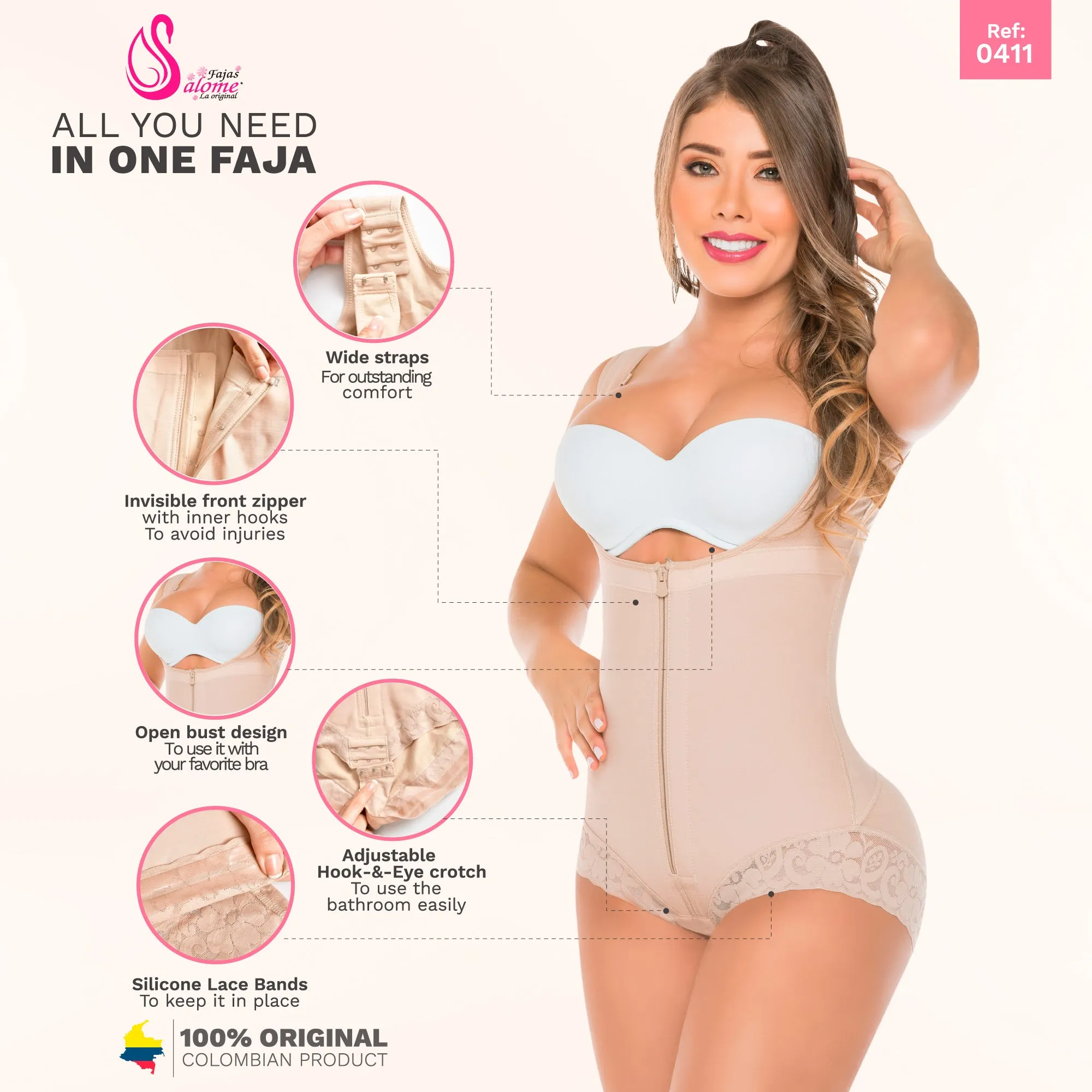 Fajas Salome 411 | Fajas Colombianas Open Bust Panty Shapewear Bodysuit | Post Surgery & Daily Use Body Shaper