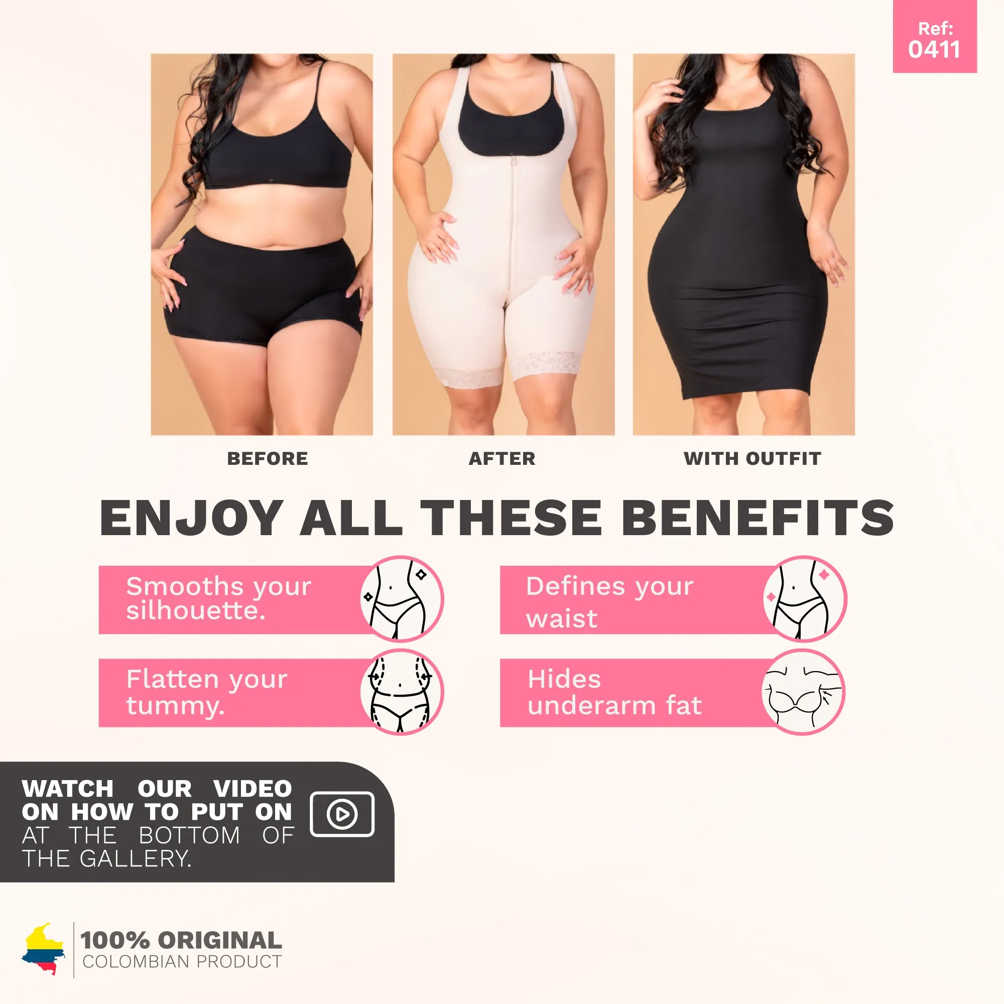 Fajas Salome 411 | Fajas Colombianas Open Bust Panty Shapewear Bodysuit | Post Surgery & Daily Use Body Shaper