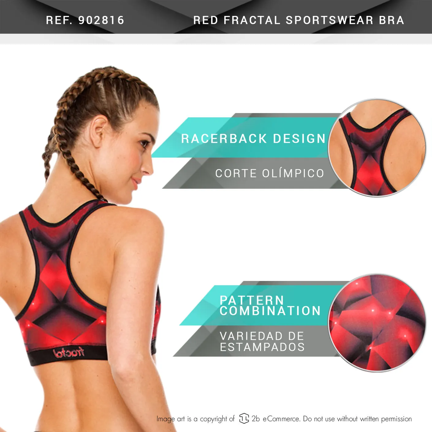Flexmee 902816 Red Fractals Sports Bra Sportswear