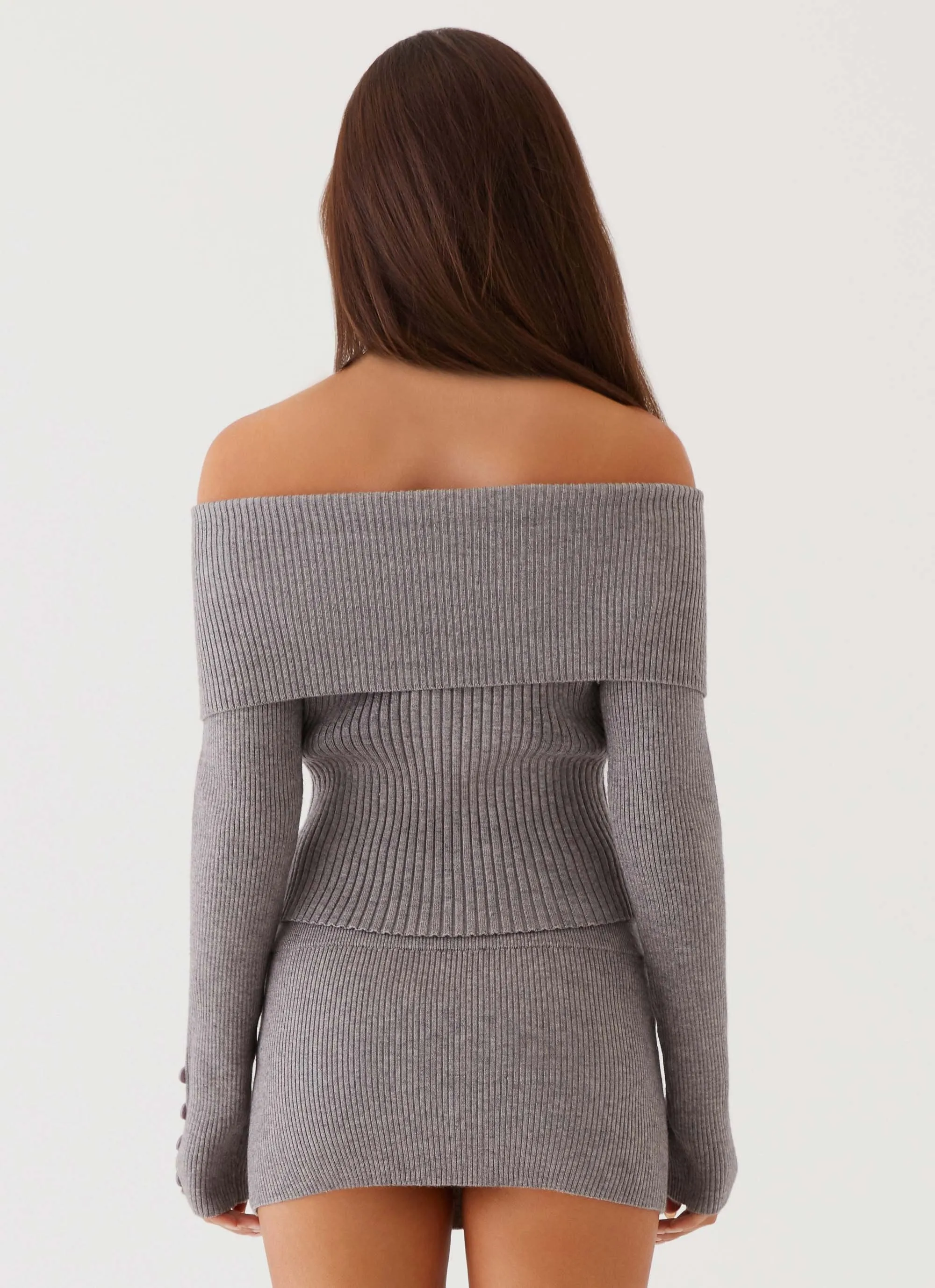 Frankie Arrow Knit Long Sleeve Top - Charcoal