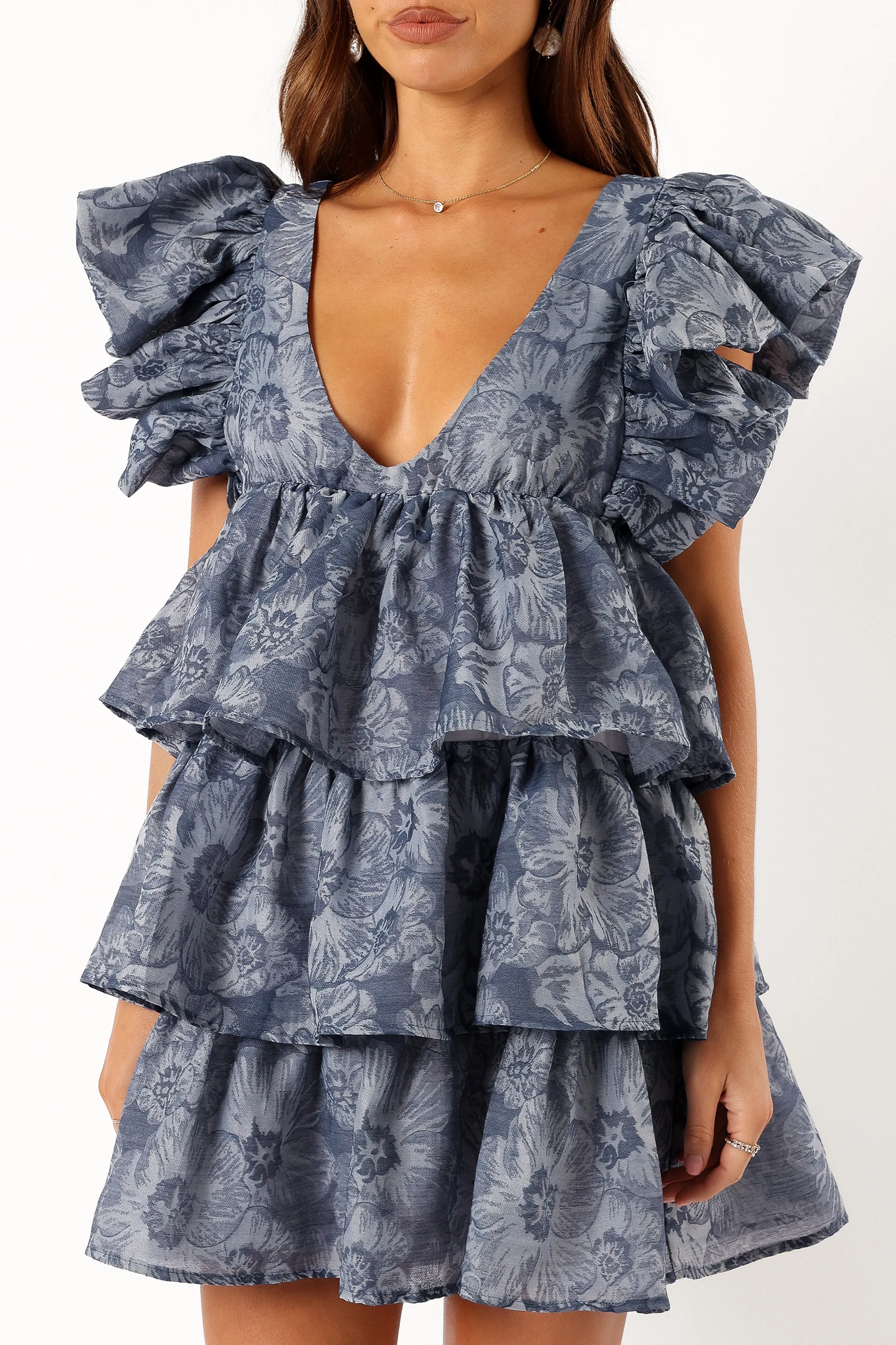 Friella Frill Sleeve Mini Dress - Deep Blue
