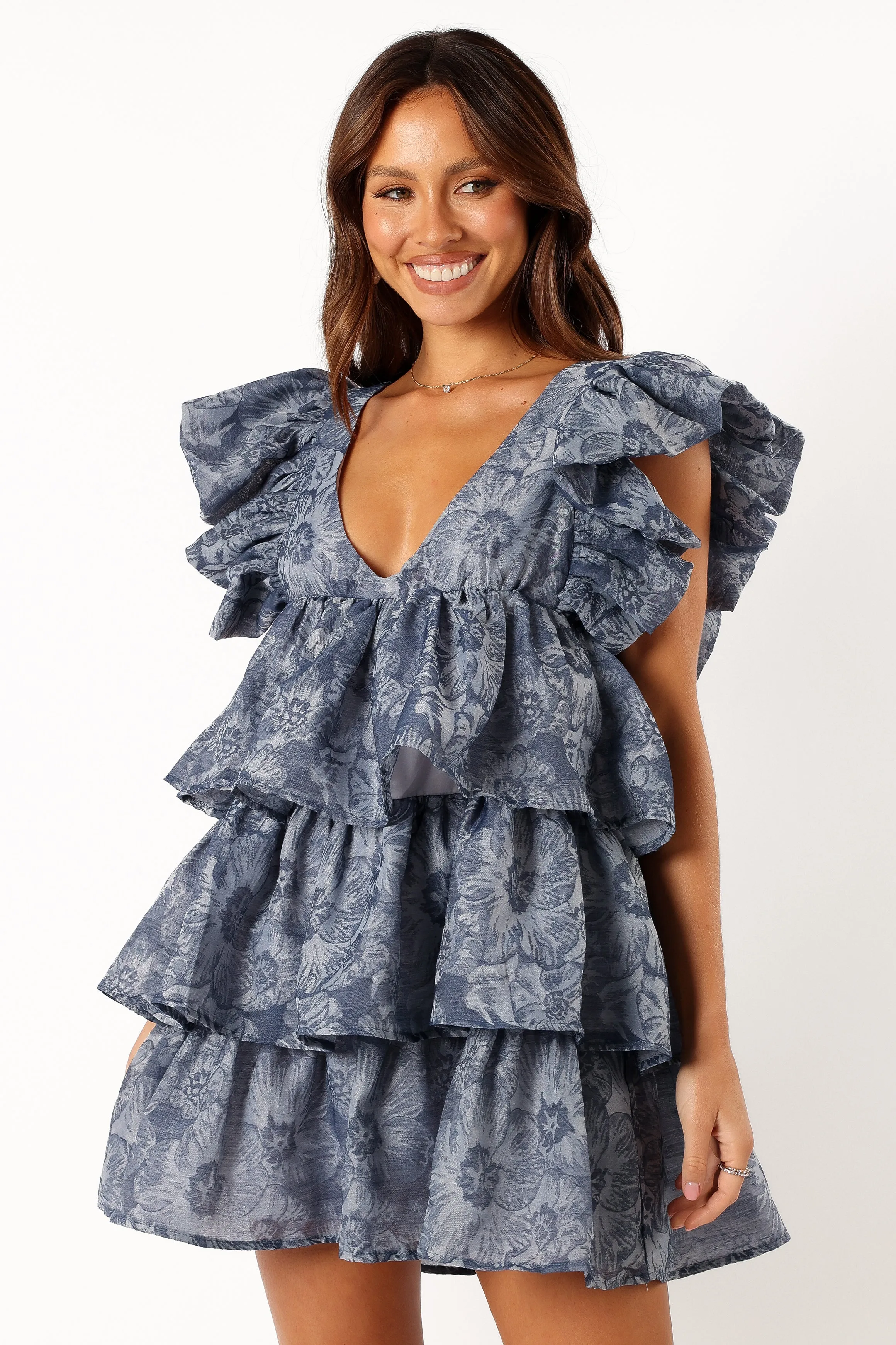 Friella Frill Sleeve Mini Dress - Deep Blue