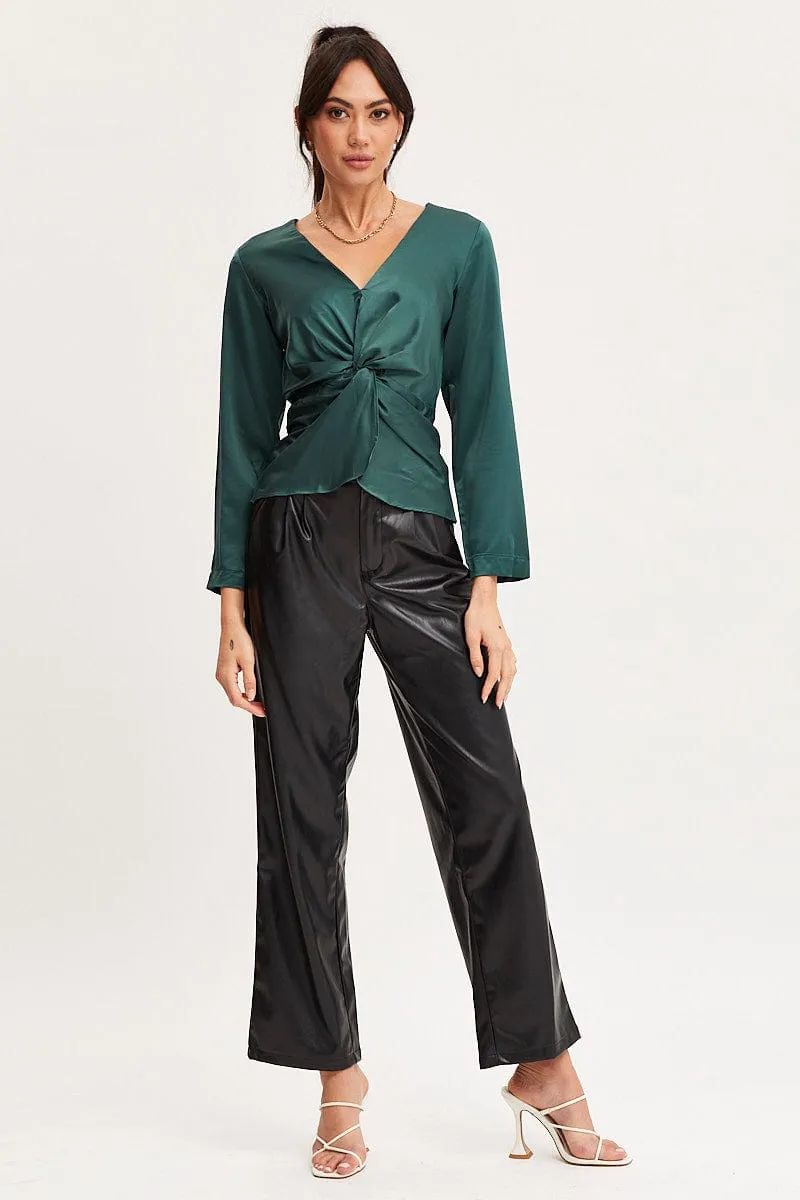 Green Twist Front Top Long Sleeve