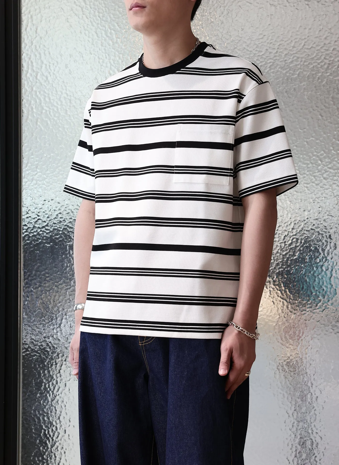 Jacquard Short Sleeves Border Top (Regular Fit)