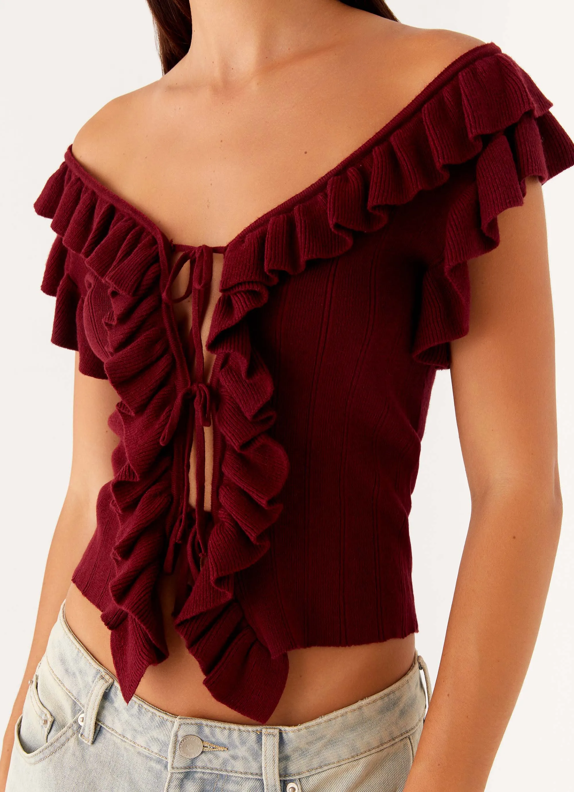 Keeta Frill Top - Burgundy