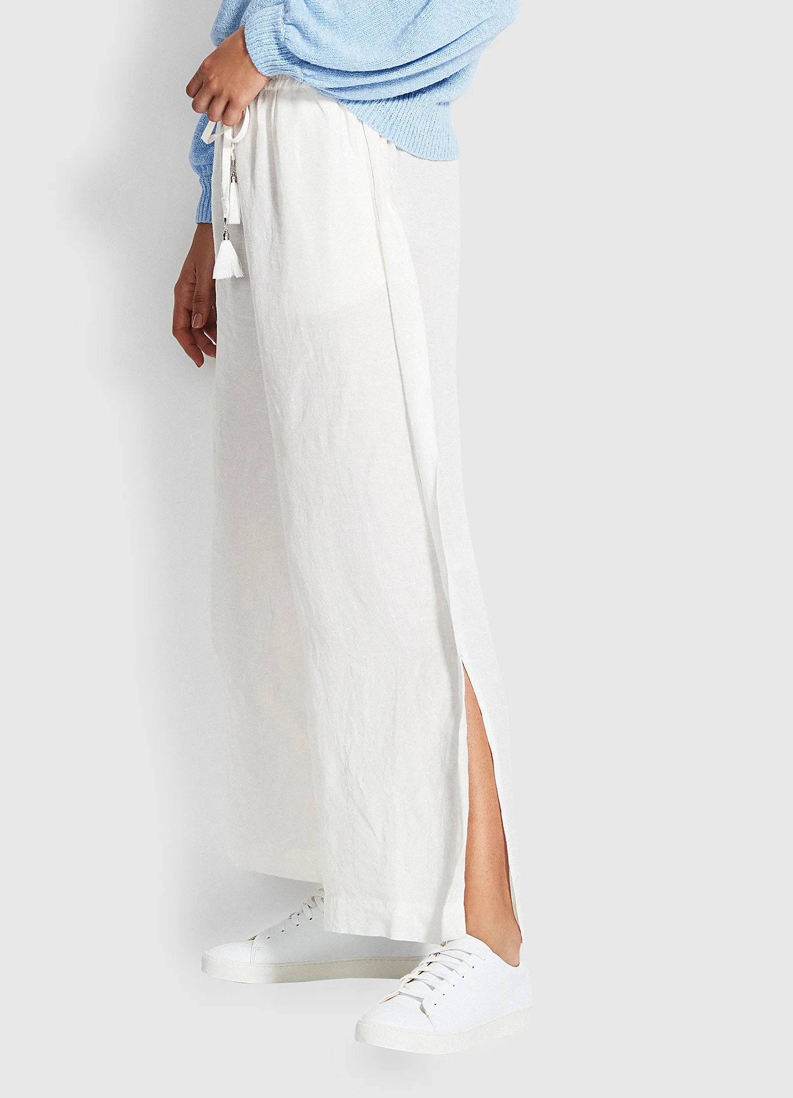 Linen Blend Beach Pant - White