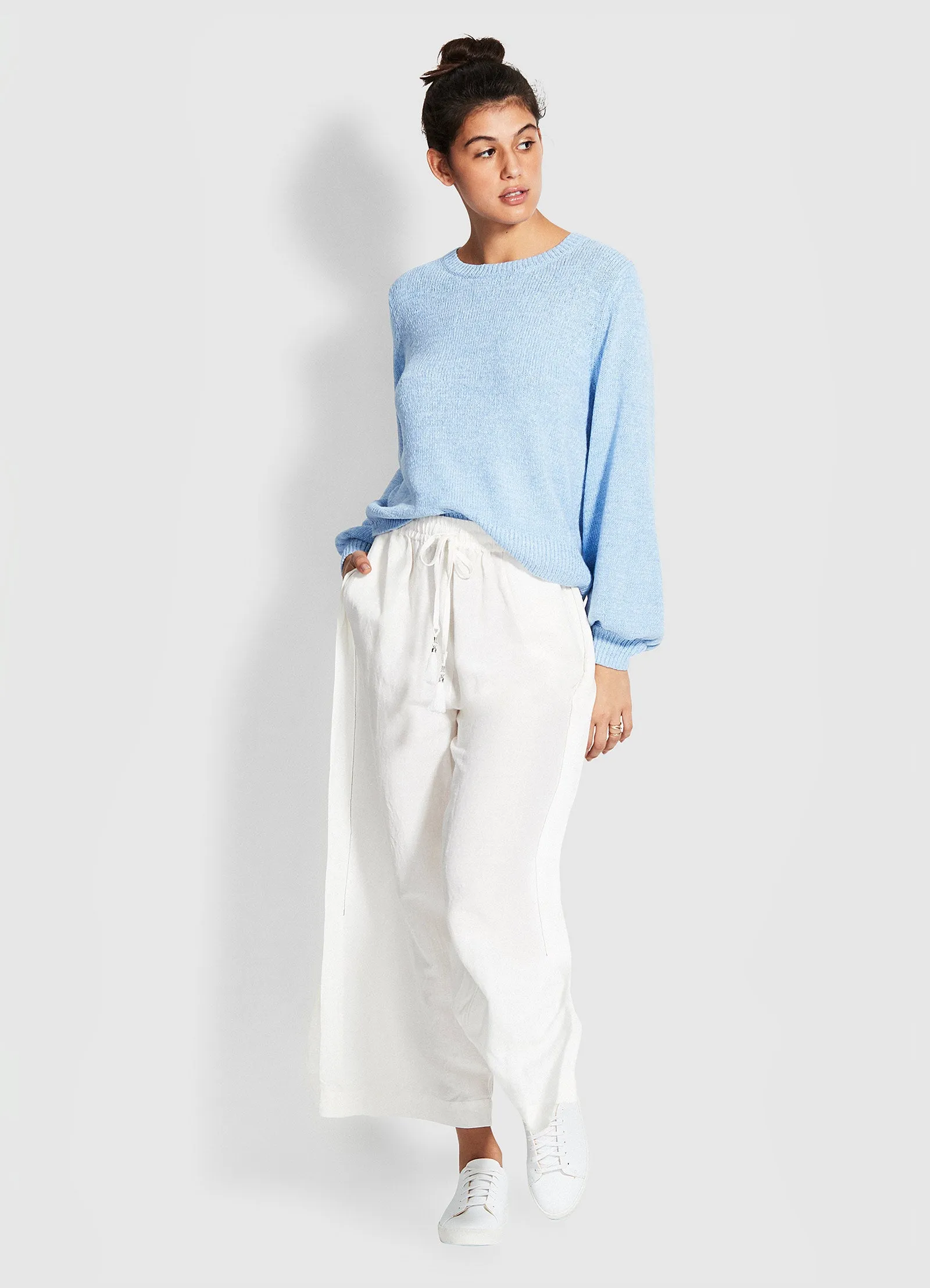 Linen Blend Beach Pant - White