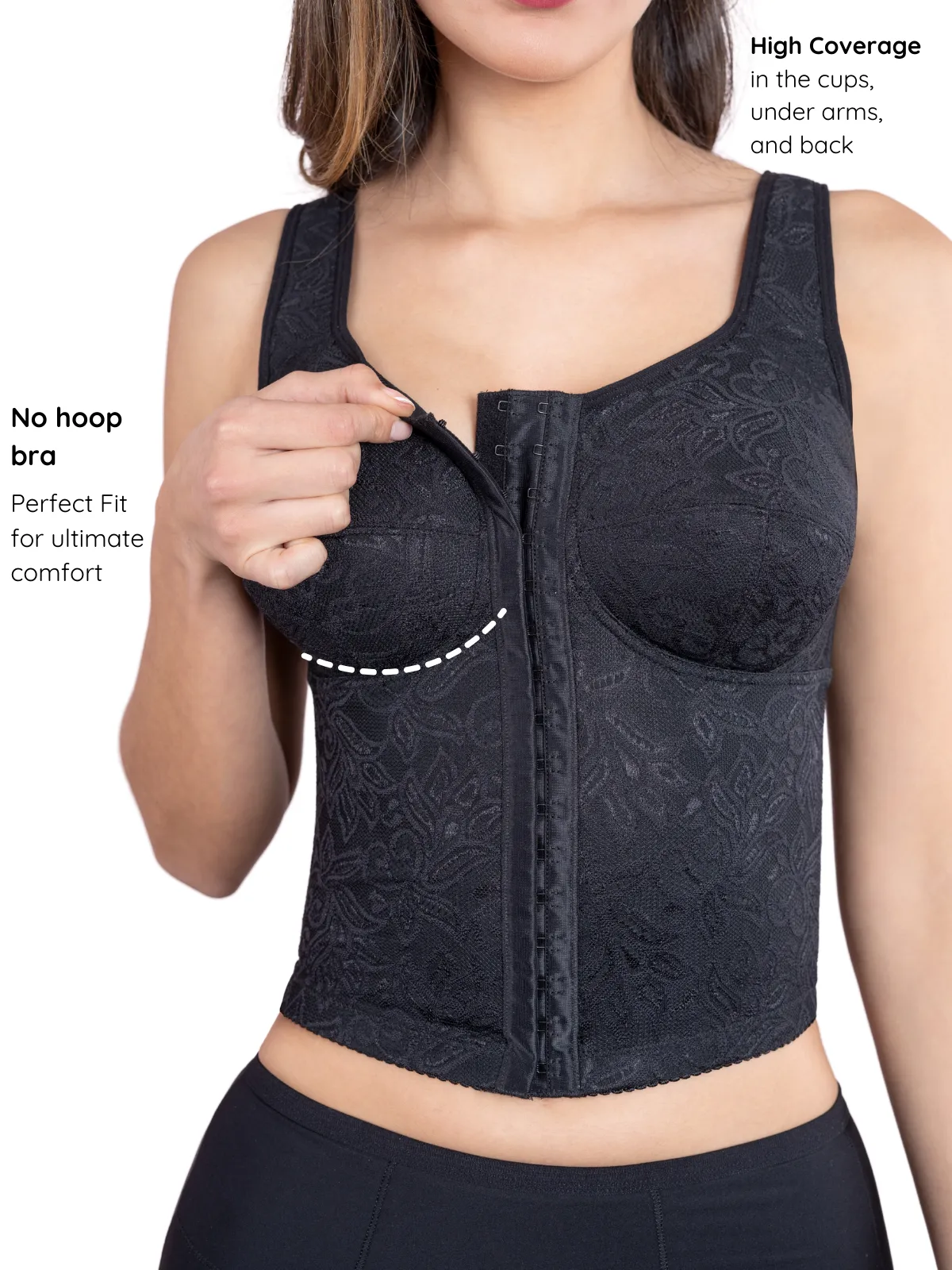Longline posture corrector bra with padded straps
