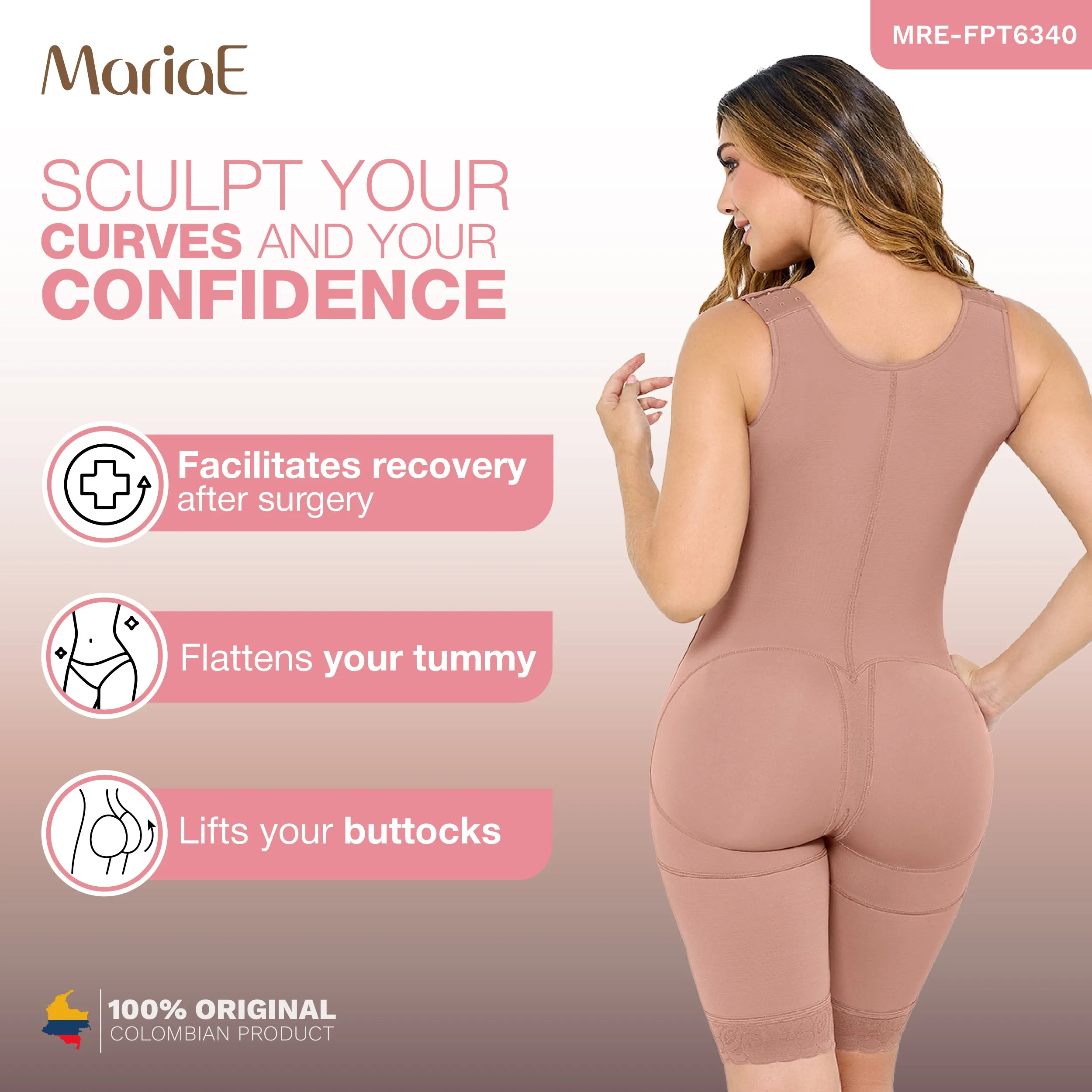 MARIAE FPT6340 Stage 2 Faja Colombiana Postpartum Post Surgery Shapewear Bodysuit Mid Thigh