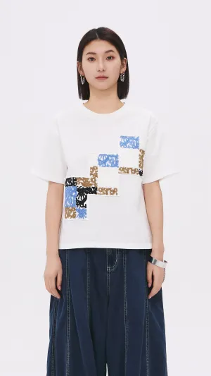 Patched Floral Embroidery Tee