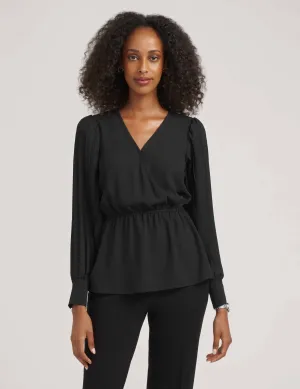 Pleated Sleeve V-Neck Blouse- Sale