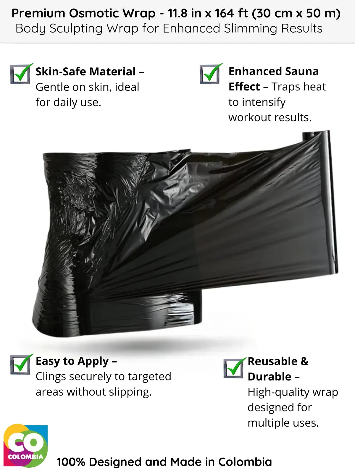 Premium Osmotic Wrap - 11.8 in x 164 ft (30 cm x 50 m) | Skin-Safe Body Sculpting Wrap for Enhanced Slimming & Detox