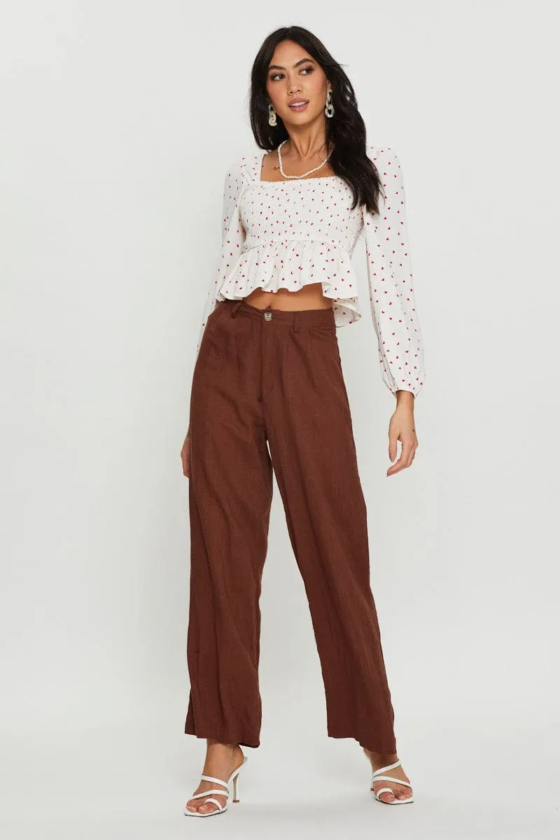 Print Crop Top Long Sleeve