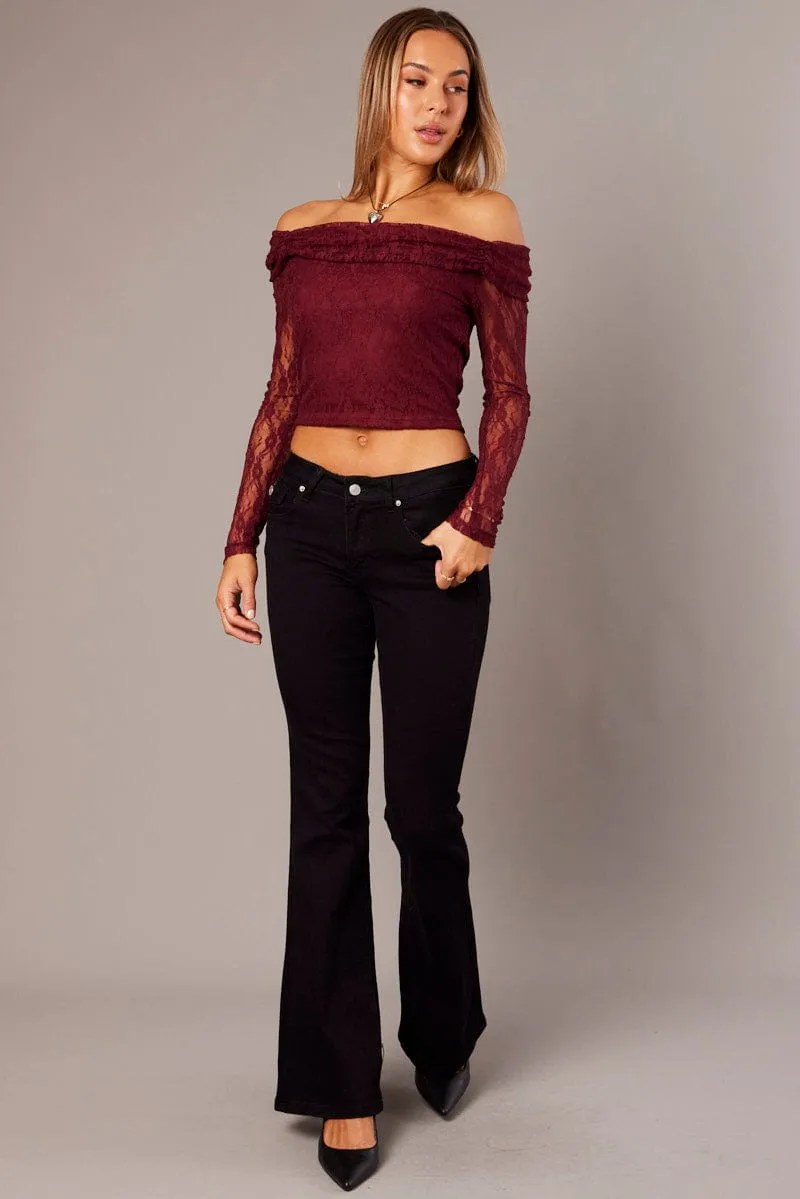 Red Off Shoulder Top Long Sleeve