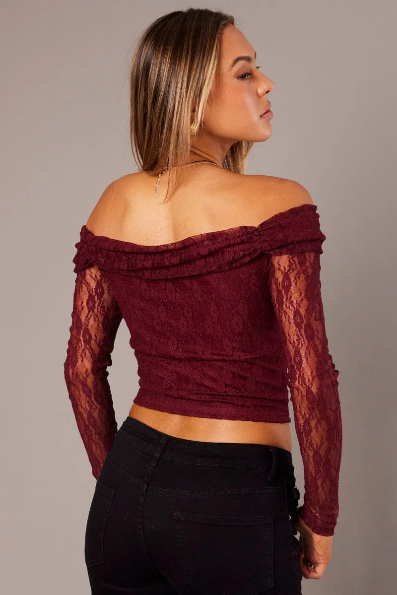 Red Off Shoulder Top Long Sleeve