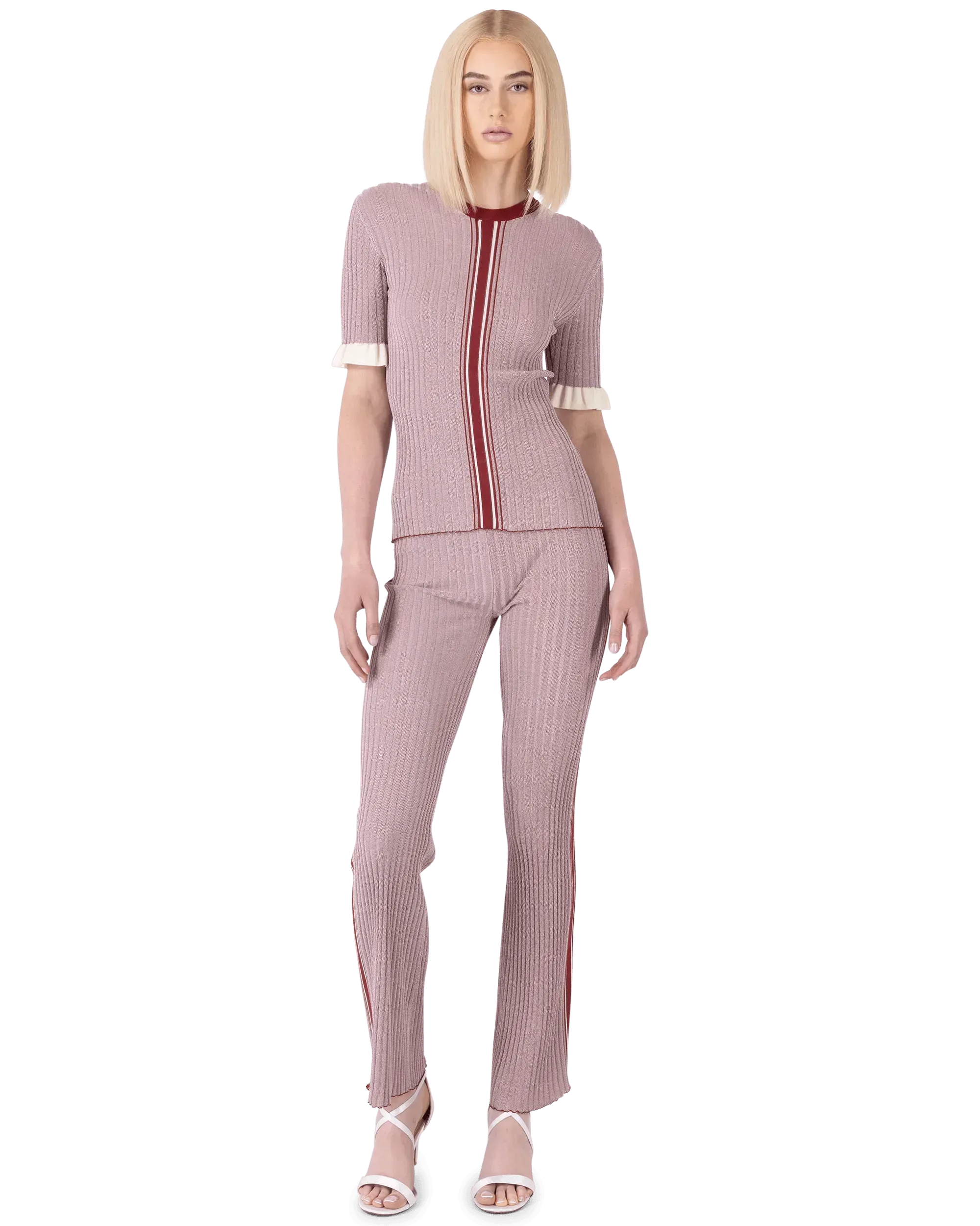Ribbed Knit Short Sleeve Sweater