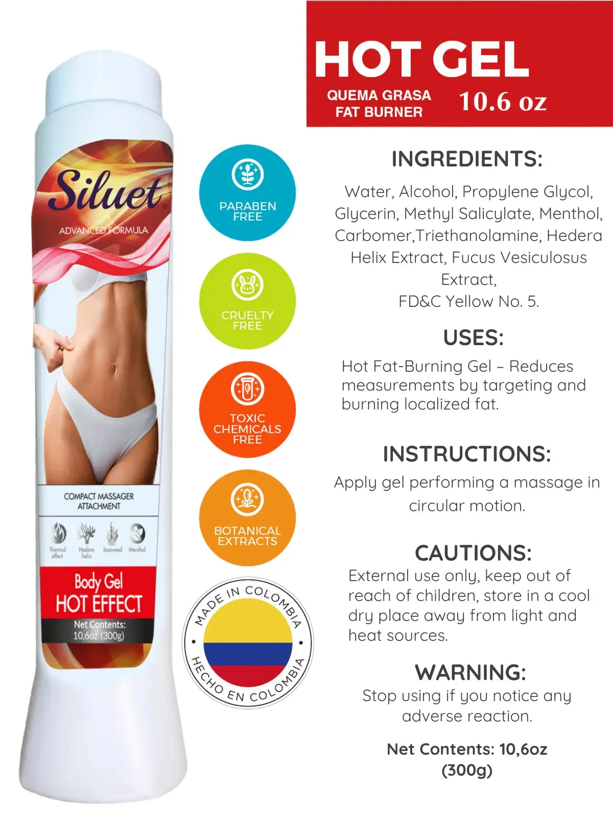 Siluet Thermal Reducer Hot Gel with Seaweed & Botanical Extracts – Targeted Fat Reduction & Body Contouring (10.6 oz)