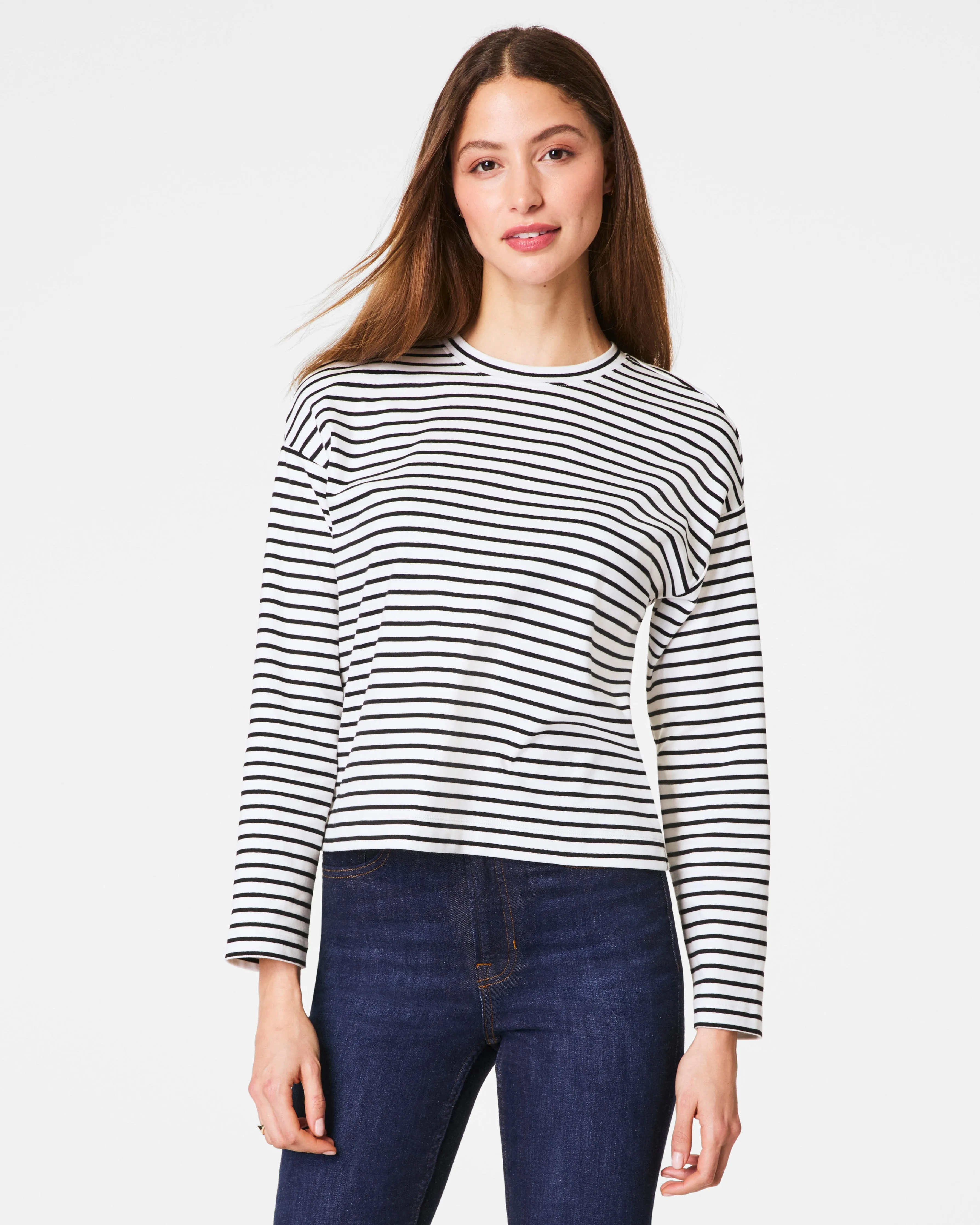 SPANX® Cotton Long Sleeve Crewneck Top, Stripe