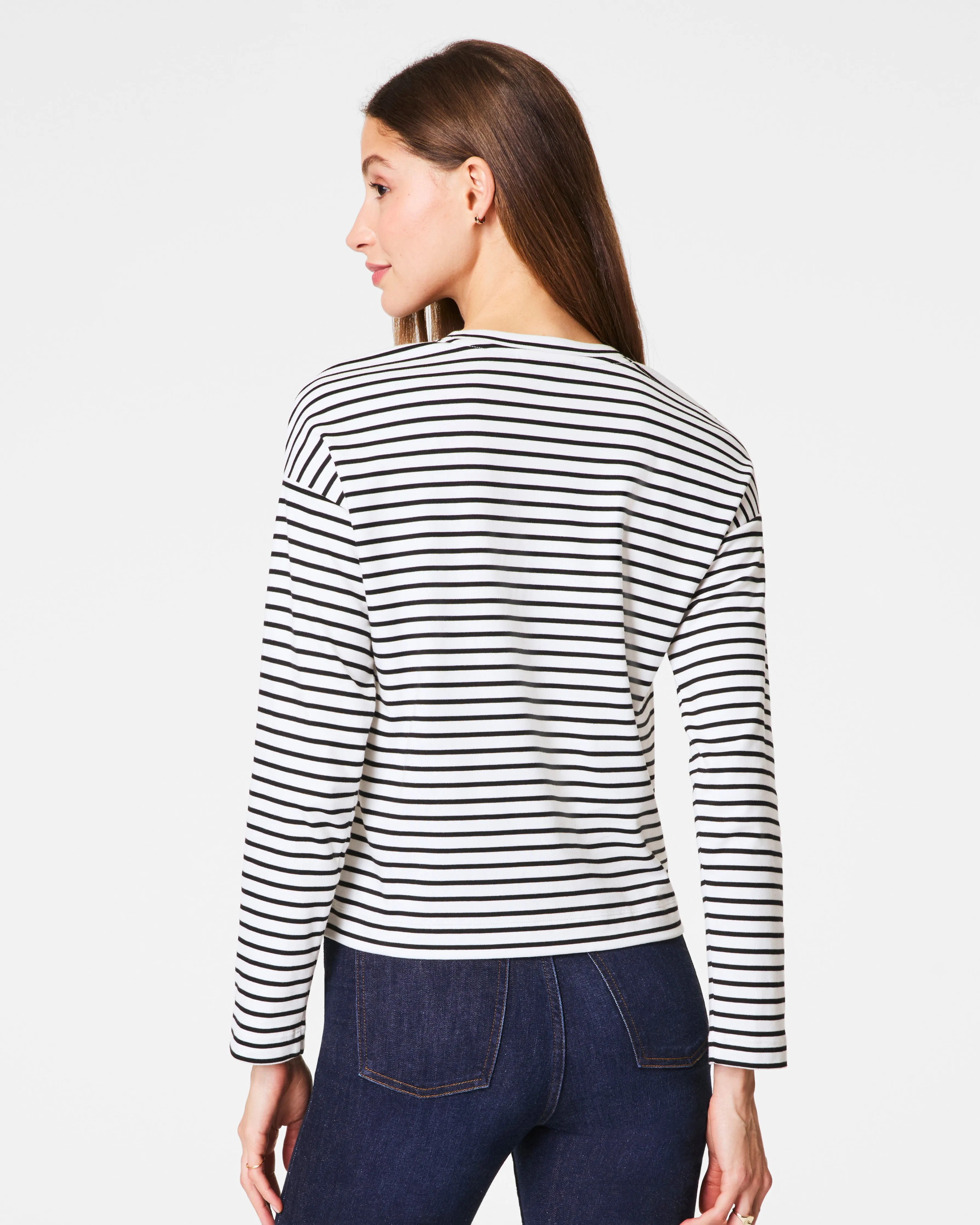 SPANX® Cotton Long Sleeve Crewneck Top, Stripe