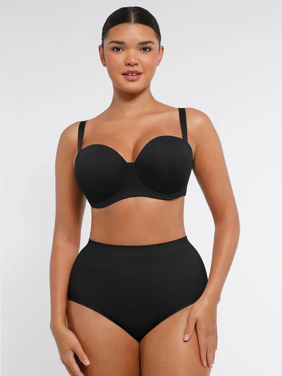 Strapless Non-slip Gathering Bust Support Underwire 1/2 Cup Bra