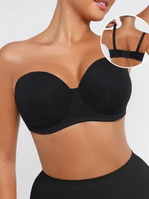 Strapless Non-slip Gathering Bust Support Underwire 1/2 Cup Bra