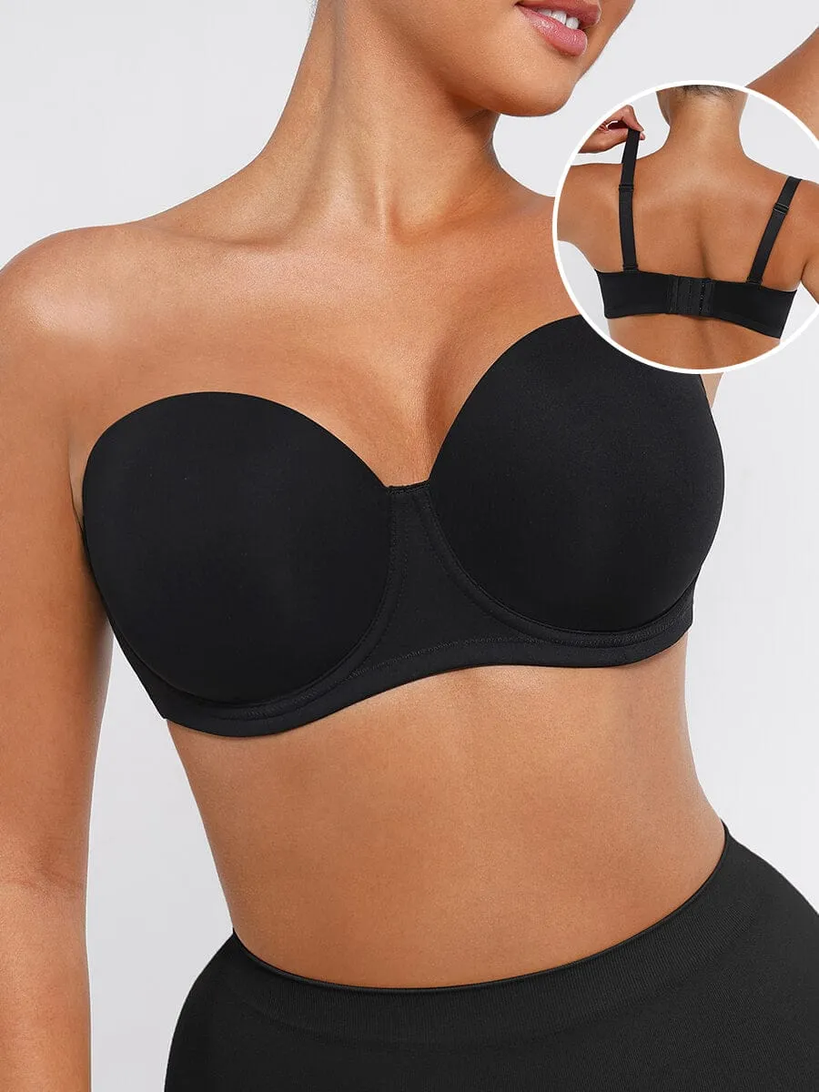 Strapless Non-slip Gathering Bust Support Underwire 1/2 Cup Bra
