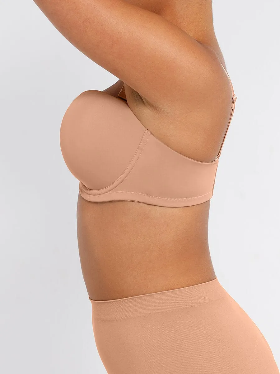 Strapless Non-slip Gathering Bust Support Underwire 1/2 Cup Bra