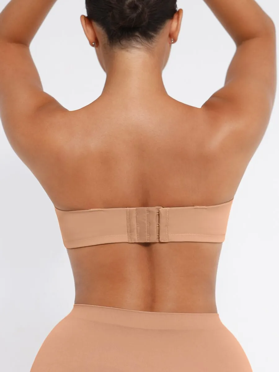 Strapless Non-slip Gathering Bust Support Underwire 1/2 Cup Bra