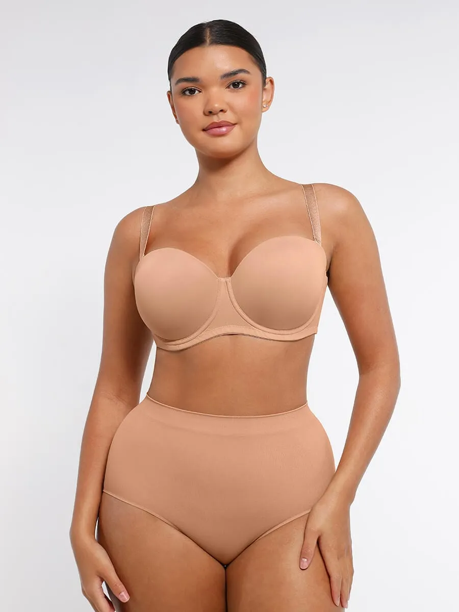 Strapless Non-slip Gathering Bust Support Underwire 1/2 Cup Bra