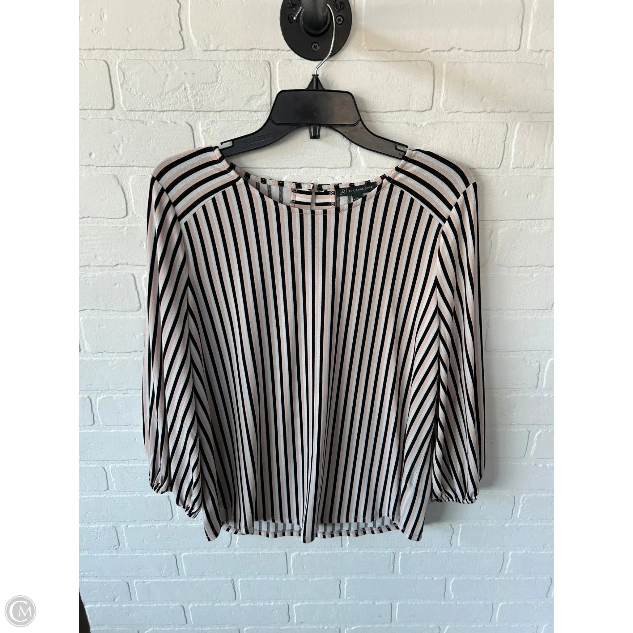 Top Long Sleeve By Adrianna Papell In Black & Pink, Size: L