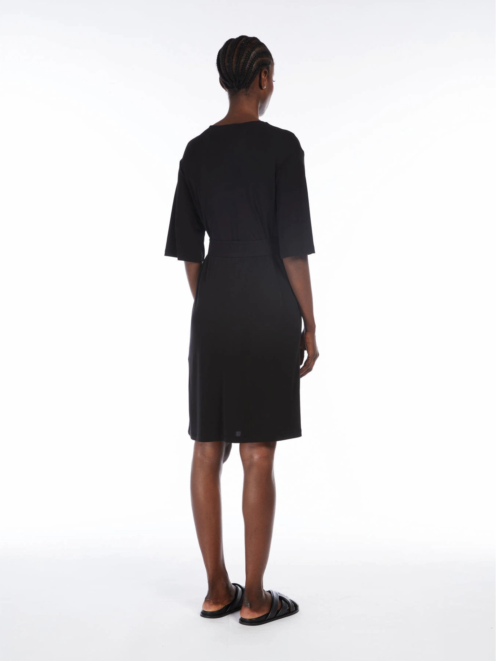 Viscose Dress with V-Neck in Black Rose