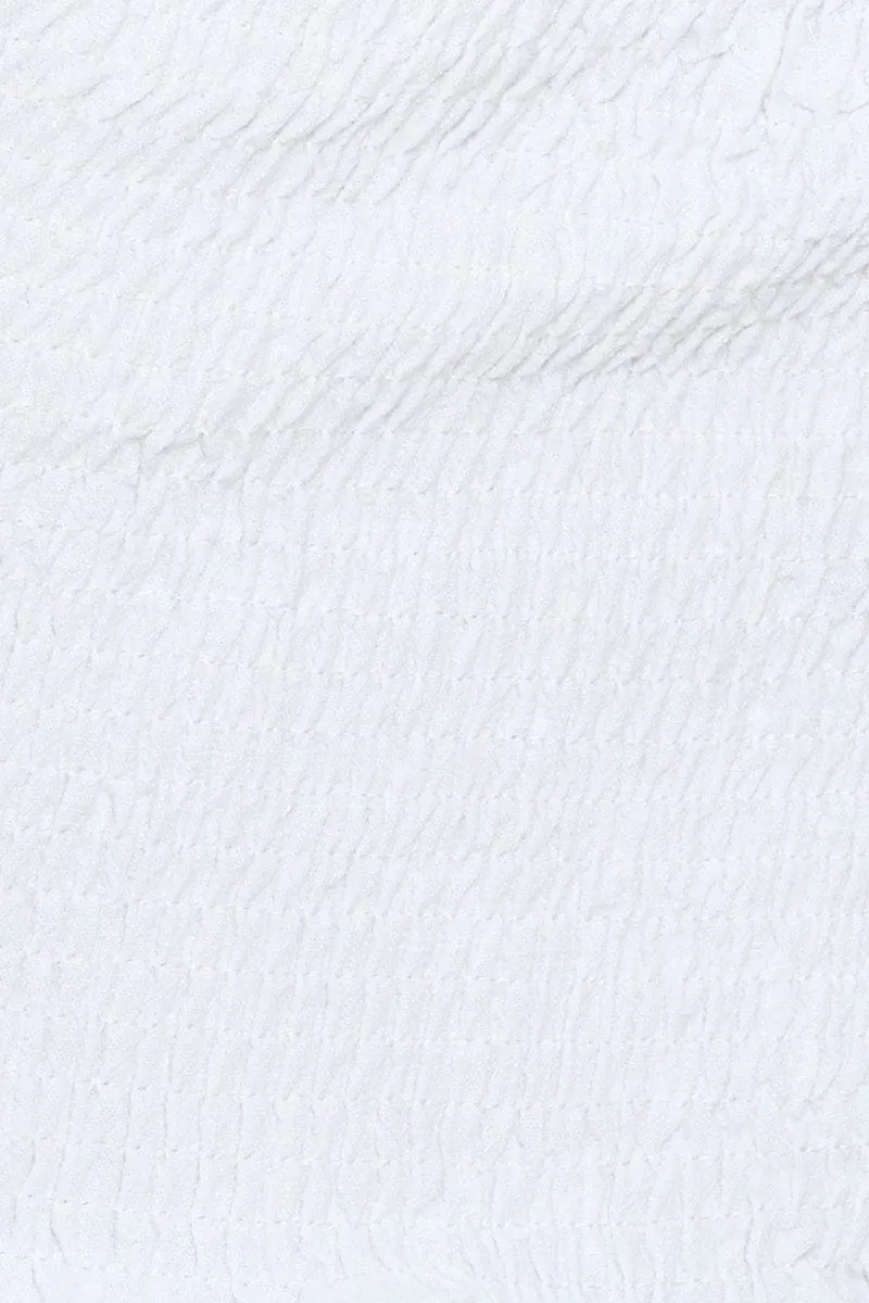 White Crop Top Short Sleeve Square Neck Shirred Waist