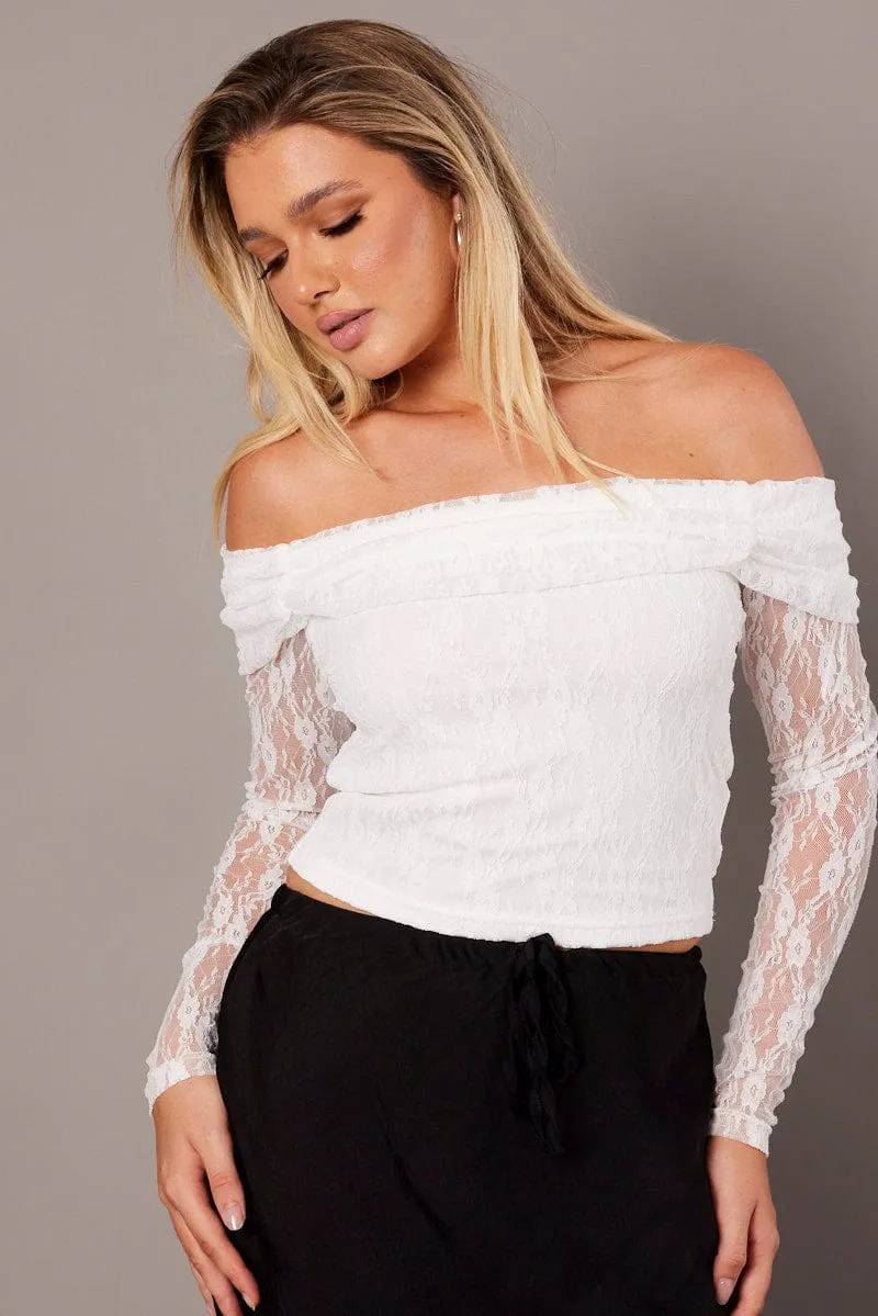 White Off Shoulder Top Long Sleeve